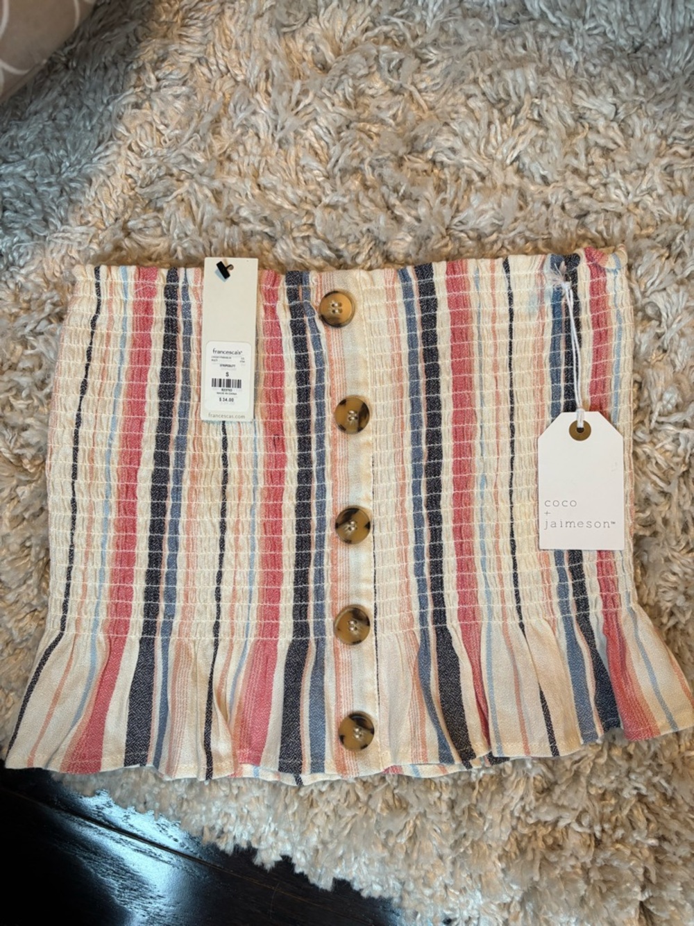 NWT Striped Button-Front Sleeveless Top — White, Pink & Blue